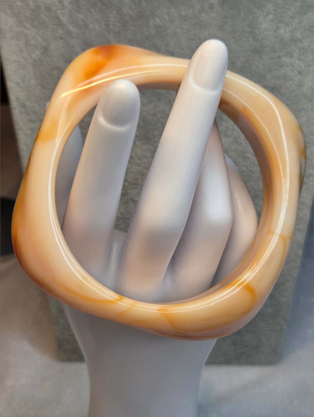 New Chunky Geometric Cream / Amber Resin Statement Bangle / Bracelet